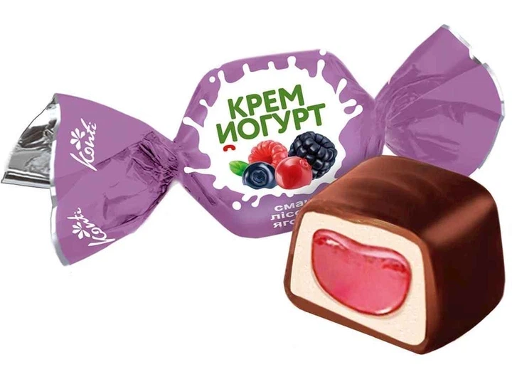 Цукерки Конті Крем йогурт смак лісові ягоди 1кг - Фото 1 Цукерки Конті Крем йогурт смак лісові ягоди 1кг - зображення 1