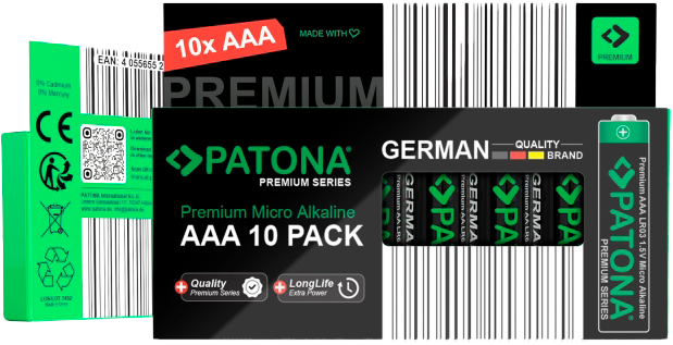 Батарейки PATONA Premium AAA Micro LR03 1.5V 10 шт. (4055655253185) - Фото 1 Батарейки PATONA Premium AAA Micro LR03 1.5V 10 шт. (4055655253185) - зображення 1