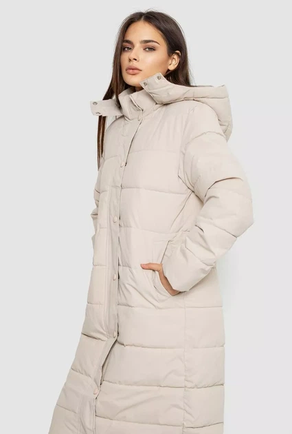 Куртка женская зимняя с капюшоном удлиненная батал, цвет светло-бежевый 3XL - изображение 6