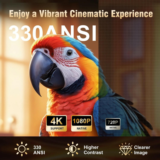 Проектор HY260 Pro Android 11, Full HD 1080P, поддержка 4K, 200 ANSI, Wi-Fi 6, Bluetooth, 1/8 ГБ, белый - Фото 5 Проектор HY260 Pro Android 11, Full HD 1080P, поддержка 4K, 200 ANSI, Wi-Fi 6, Bluetooth, 1/8 ГБ, белый - изображение 5