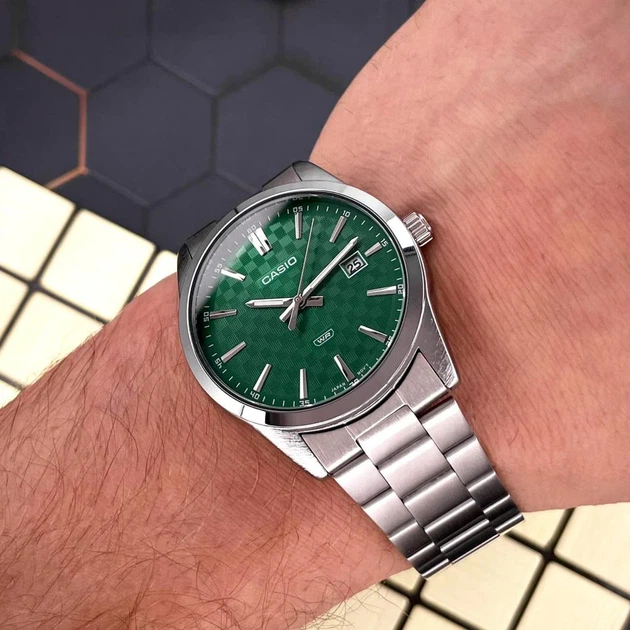 Чоловічий годинник Casio MTP-VD03D-3A1 із зеленим циферблатом і сталевим браслетом - зображення 5