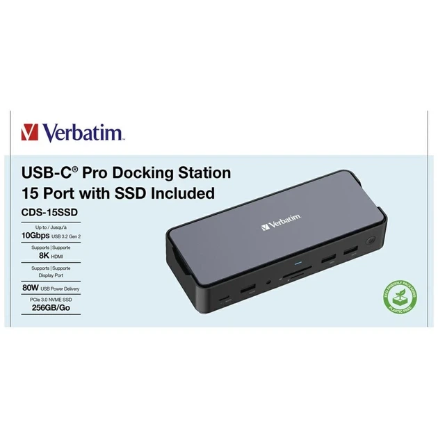 Док-станція Verbatim USB-C Pro 15в1 2xHDMI/RJ45/4xUSB-A/3xUSB-C/SD/microSD/Audio/DisplayPort/SSD Grey (32174) - зображення 10