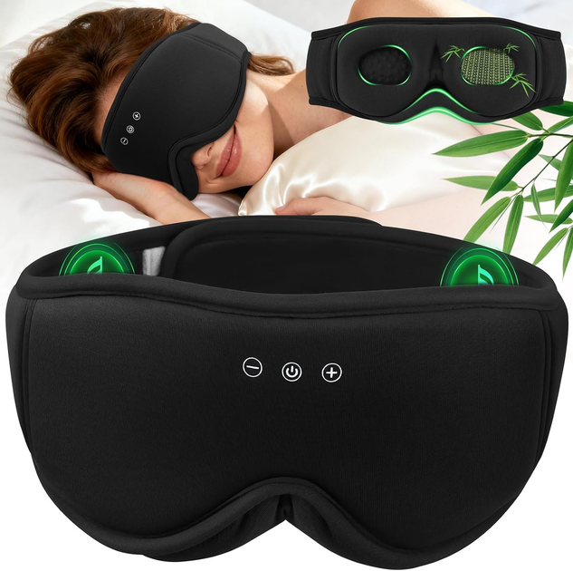 3D маска для сна MUSICOZY с Bluetooth 5.4, бамбуковый хлопок, до 16 ч, ультратонкие наушники, Black Wood - изображение 4