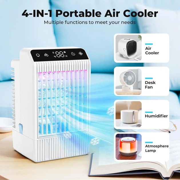 Портативный кондиционер TIPTOP HOME F11 1000 мл 4 в 1 с пультом управления белый для охлаждения и увлажнения - изображение 4