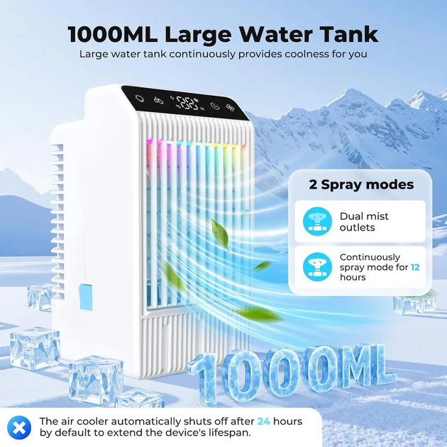 Портативный кондиционер TIPTOP HOME F11 1000 мл 4 в 1 с пультом управления белый для охлаждения и увлажнения - изображение 5