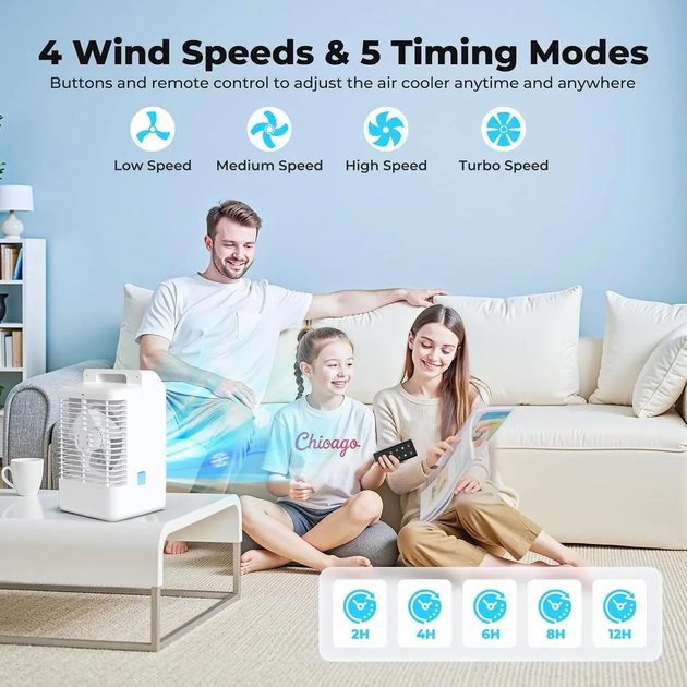 Портативный кондиционер TIPTOP HOME F11 1000 мл 4 в 1 с пультом управления белый для охлаждения и увлажнения - изображение 6