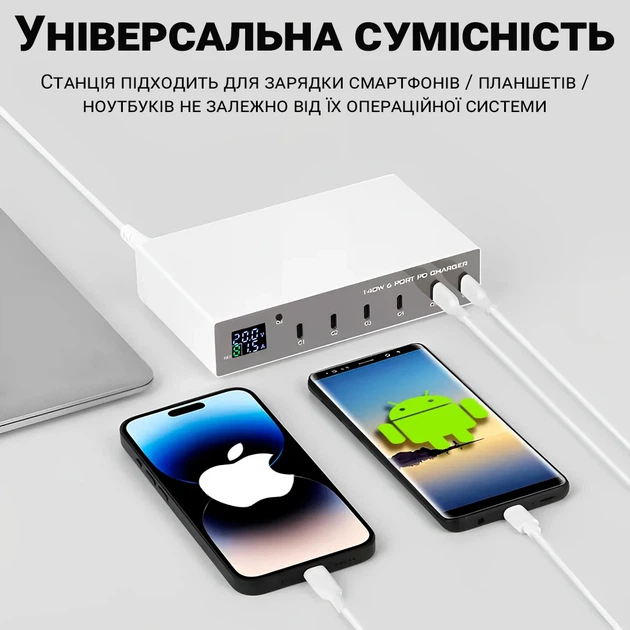 Мультизарядное устройство Addap MCS-X6P 6 портов Type-C зарядная станция PD 3.0 140 Вт белое - изображение 7