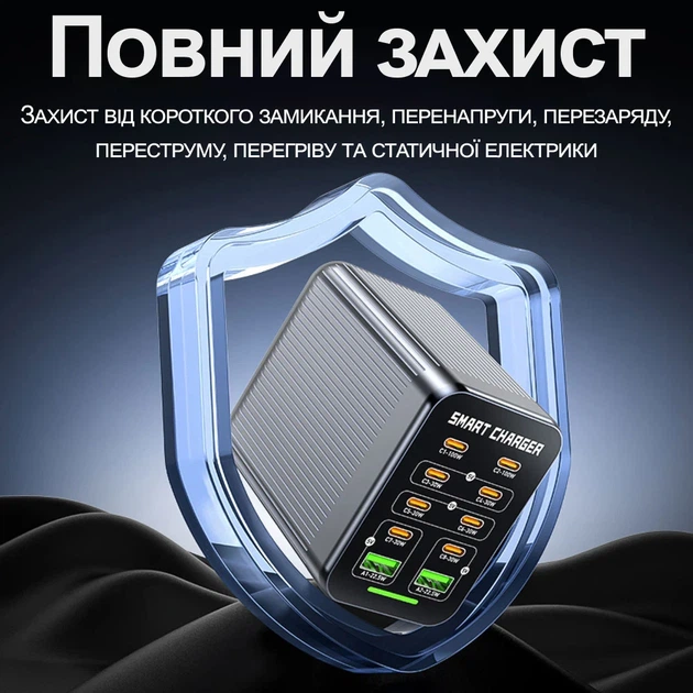 Скоростное зарядное устройство GaN 200 Вт Addap MCS-G1 PD 100 Вт QC 22,5 Вт серебристое - изображение 5