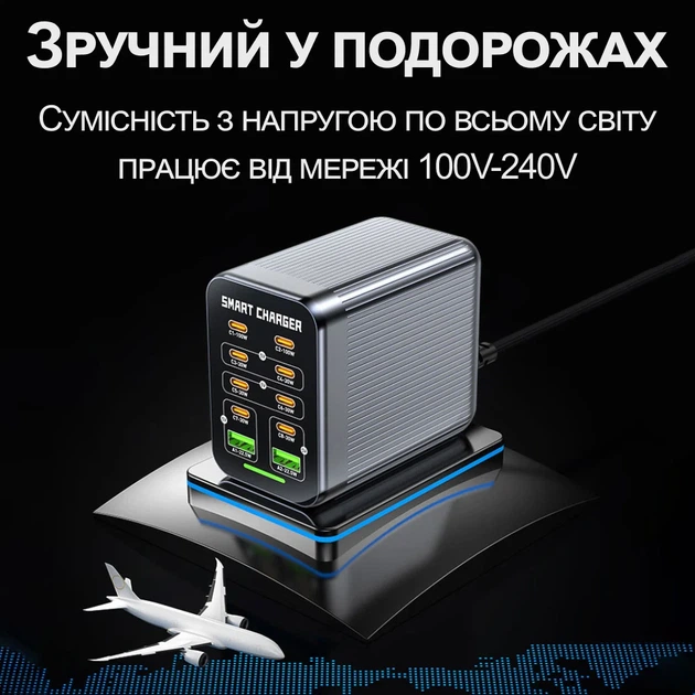 Скоростное зарядное устройство GaN 200 Вт Addap MCS-G1 PD 100 Вт QC 22,5 Вт серебристое - изображение 8