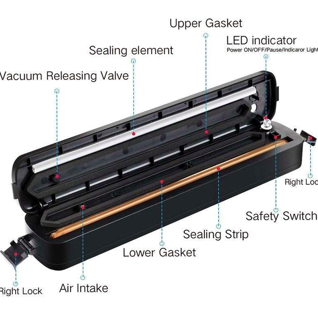 Вакууматор для упаковки продуктов с индикатором от сети 10 пакетов Vacuum Sealer YQ-688 черный - изображение 9
