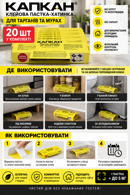 Клейова пастка Капкан для тарганів та мурах, 20 шт - изображение 2