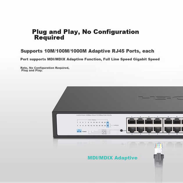 H3C 24-портовый гигабитный Ethernet + 2 гигабитных оптических коммутатора, неуправляемый коммутатор для установки в стойку корпоративного класса, сетевой кабельный разветвитель S1224F - изображение 5