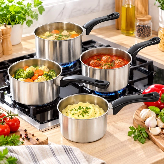 Набор ковшей A-PLUS 4 предмета 0.65 л, 1.05 л, 1.36 л, 1.65 л (0529) - Фото 4 Набор ковшей A-PLUS 4 предмета 0.65 л, 1.05 л, 1.36 л, 1.65 л (0529) - изображение 4