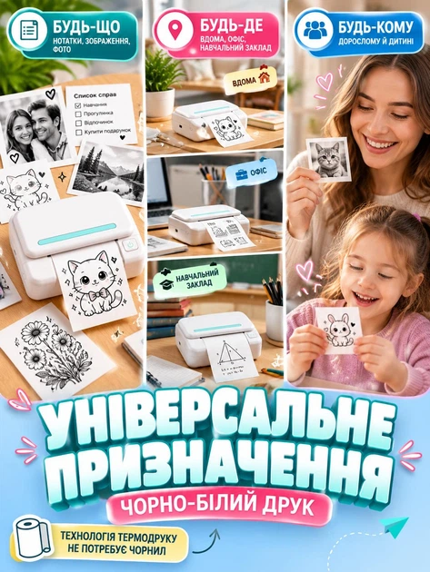 Портативний мініпринтер для друку (маленький термопрінтер фотографій, наклейок, етикеток, наліпок) - Фото 2 Портативний мініпринтер для друку (маленький термопрінтер фотографій, наклейок, етикеток, наліпок) - зображення 2