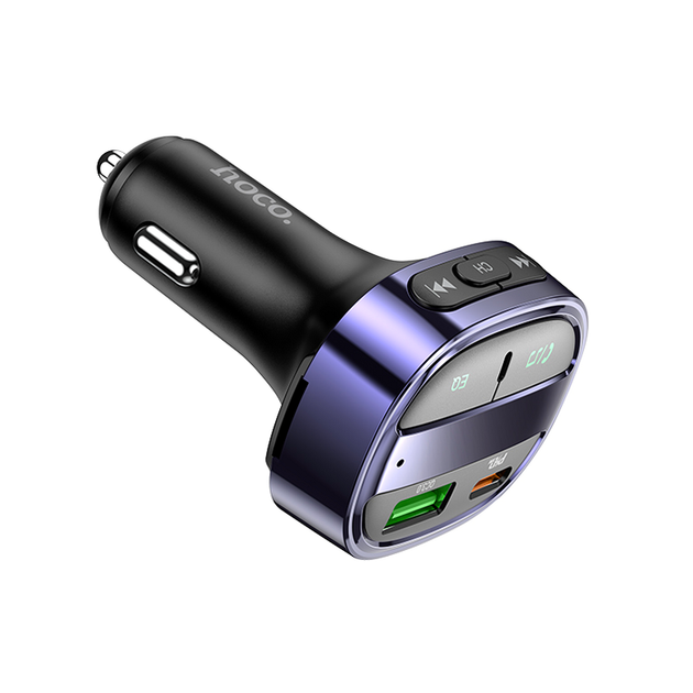 FM модулятор автомобильное зарядное устройство быстрая зарядка 30W 2USB Type-C Hoco E70 серый - изображение 5