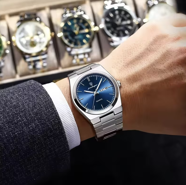 Чоловічий наручний годинник POEDAGAR 930 Silver Blue кварцовий зі сталевим браслетом 3 ATM - зображення 3