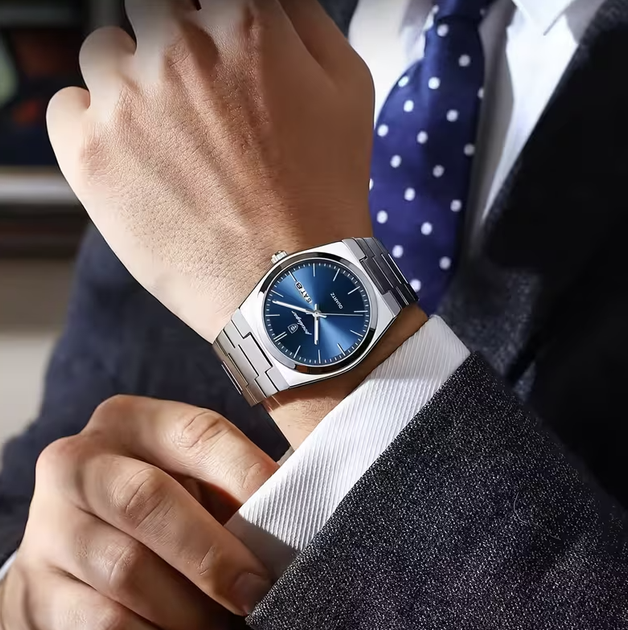 Чоловічий наручний годинник POEDAGAR 930 Silver Blue кварцовий зі сталевим браслетом 3 ATM - зображення 4