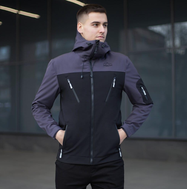 Чоловіча демісезонна куртка Pobedov Soft Shell чорно-сіра з капюшоном XL - Фото 7 Чоловіча демісезонна куртка Pobedov Soft Shell чорно-сіра з капюшоном XL - зображення 7