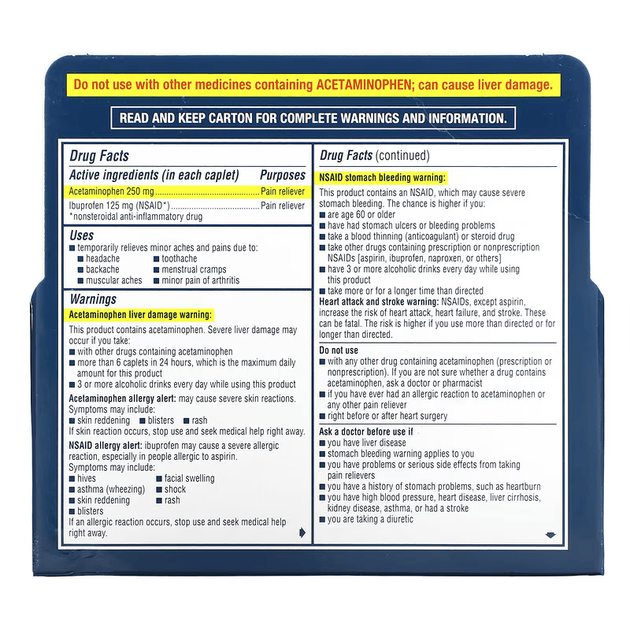 Advil Dual Action Acetaminophen 250 мг 240 каплет Адвил Дуал Экшн Двойное действие против различных видов боли - изображение 3