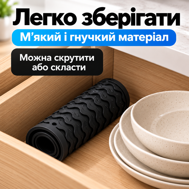 Коврик для сушки посуды защитный антискользящий рельефный подкладка для посуды черный 30х40 см KKV-9 - изображение 3