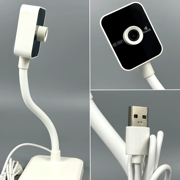 Вебкамера Full HD 1080P USB Plug & Play для ПК і ноутбуків Kisonli D1 Білий - зображення 3