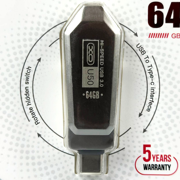 USB-флешка 64Gb USB3.0 Type-C Швидкісна XO U50 - зображення 2