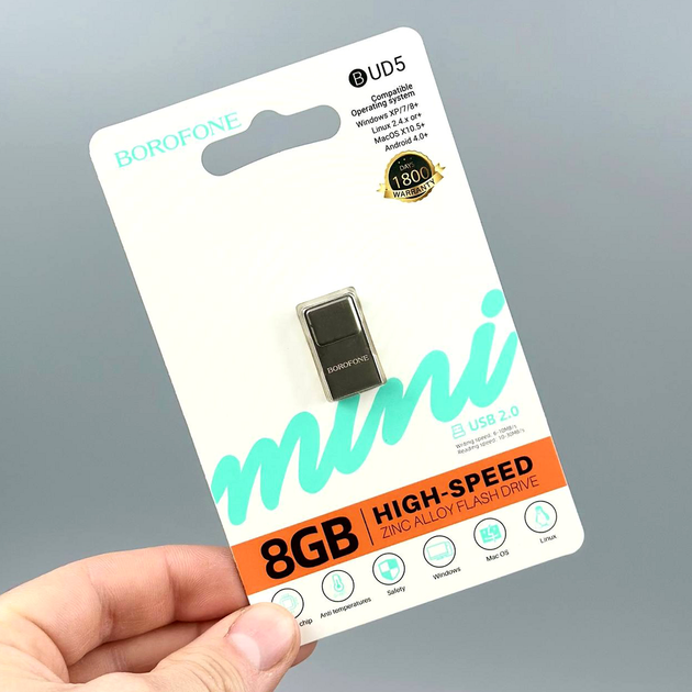 USB флешка 8Gb USB2.0 накопитель информации Borofone BUD5 мини - Фото 3 USB флешка 8Gb USB2.0 накопитель информации Borofone BUD5 мини - изображение 3