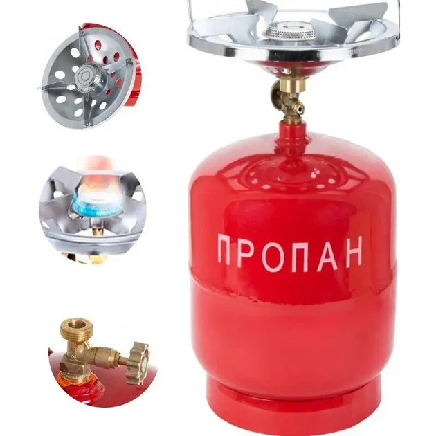 Газовий балон ТД 5 л з пальником різьбовим підключенням пропан бутан метал 2 мм навантаження посуду до 6 кг - зображення 2