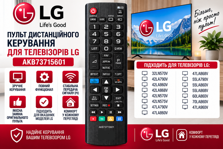 Пульт дистанційного керування для телевізора LG моделі LG AKB73715601 - Фото 2 Пульт дистанційного керування для телевізора LG моделі LG AKB73715601 - зображення 2