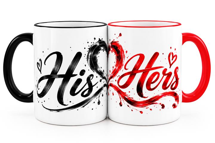 Набір парні чашки His & Hers COUPLE COLLECTION 330 мл чорна та червона ручка - зображення 2