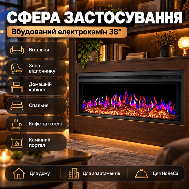 Електрокамін лінійний ArtiFlame 1800 Вт 99 см електрокамін 3d вбудований з ефектом полум'я звук горіння вогню муляж полін камін електричний декоративний термостат таймер до 9 годин - Фото 2 Електрокамін лінійний ArtiFlame 1800 Вт 99 см електрокамін 3d вбудований з ефектом полум'я звук горіння вогню муляж полін камін електричний декоративний термостат таймер до 9 годин - зображення 2