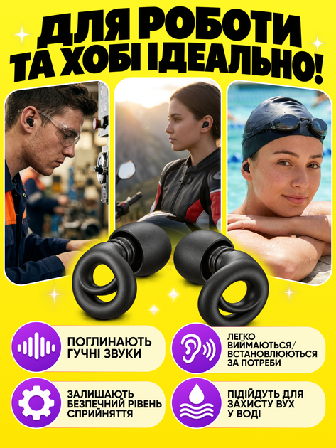 Беруші для сну та шумозаглушення з акустичним фільтром 18–28 dB і 4 розмірами амбушур XS/S/M/L силіконові протишумові вкладиші з кейсом - зображення 6