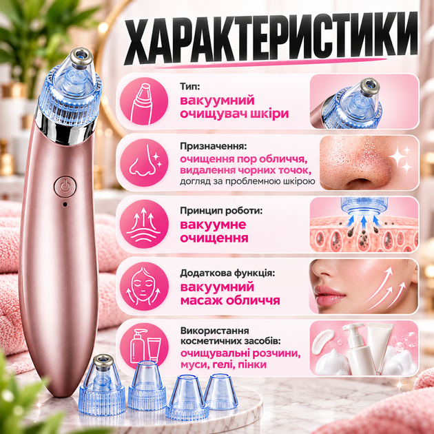 Вакуумный очиститель кожи Beauty Skin Care Specialist XN-8030 для очищения пор лица - изображение 4