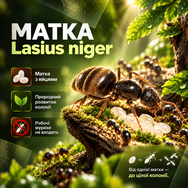 Мурахи Lasius Niger мурахи для мурашиної ферми колонія мурах з маткою живі мурахи для початківців - Фото 1 Мурахи Lasius Niger мурахи для мурашиної ферми колонія мурах з маткою живі мурахи для початківців - зображення 1
