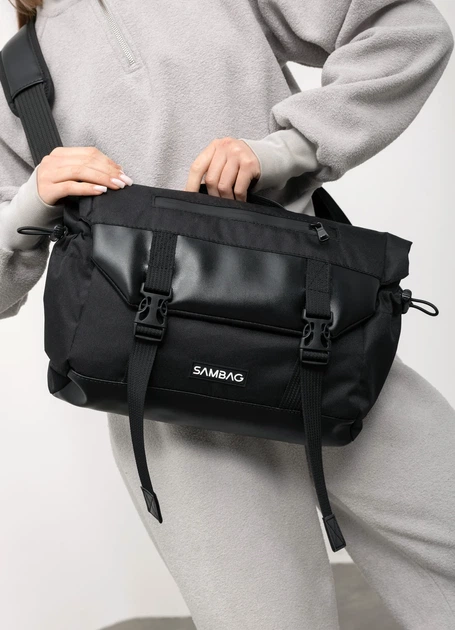 Жіноча сумка для ноутбука Sambag 33х26х11 см екошкіра з перфорацією чорна - Фото 5 Жіноча сумка для ноутбука Sambag 33х26х11 см екошкіра з перфорацією чорна - зображення 5