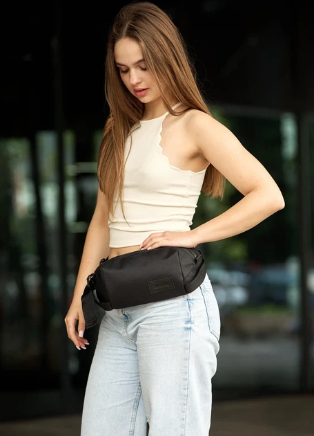 Сумка-бананка через плече Sambag Holster MSH тканинна чорна з перфорацією 36х14х4 см - Фото 5 Сумка-бананка через плече Sambag Holster MSH тканинна чорна з перфорацією 36х14х4 см - зображення 5