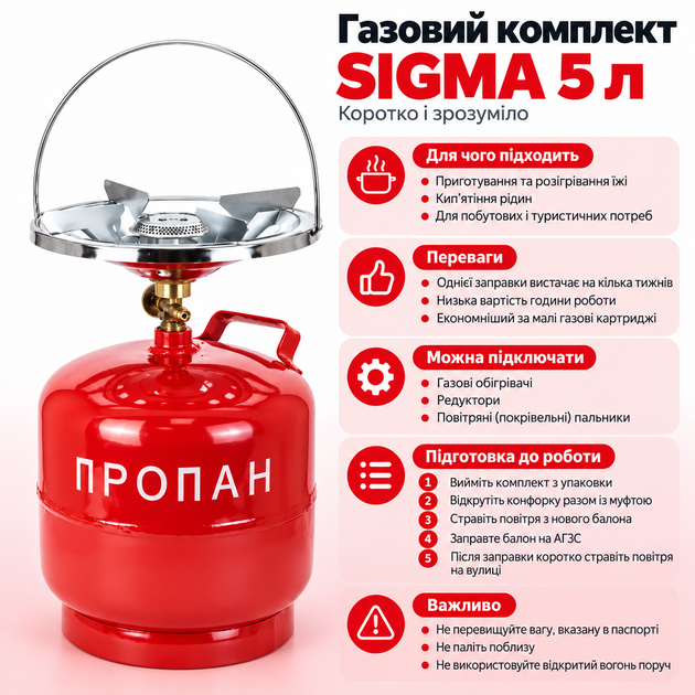 Газовый баллон 8 л в комплекте с горелкой Sigma - Фото 3 Газовый баллон 8 л в комплекте с горелкой Sigma - изображение 3