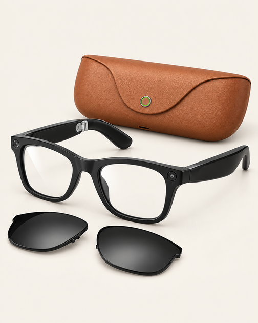 Розумні окуляри Smart Glasses AI з камерою, Bluetooth, мікрофоном і 2 парами лінз, чорні - зображення 5