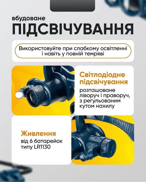 Лупа окуляри бінокулярні з підсвічуванням Magnifier 9892G з Led Комплект лінз 8 шт (4 пари) - зображення 3
