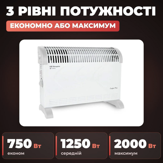 Електричний конвектор Оrbegozo 2000 Вт з термостатом конвекторний обігрівач для дому та квартири - изображение 5