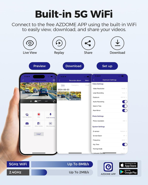 Видеорегистратор AZDOME M300S 4K UHD, Wi-Fi 5.8 ГГц, GPS, 170°, голосовое управление, WDR, G-сенсор, microSD 64 ГБ - изображение 3