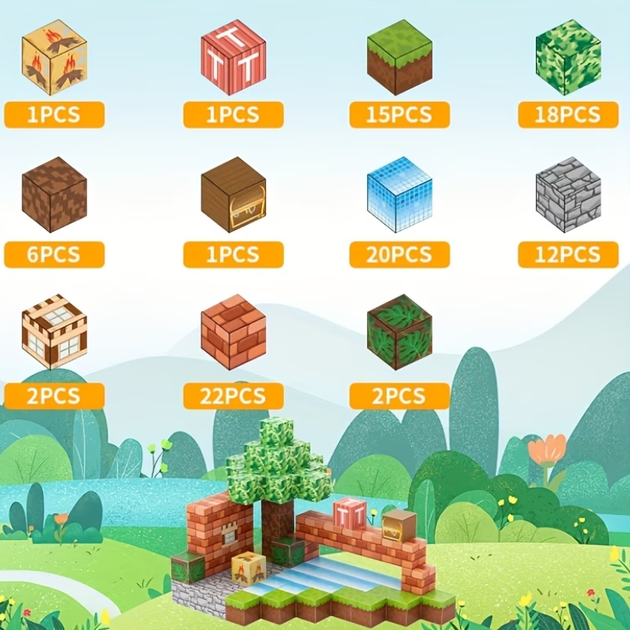 Магнітний конструктор Майнкрафт 100 блоків по сюжету гри Minecraft - "Зелений ліс", розвиваюча іграшка для дітей - Фото 7 Магнітний конструктор Майнкрафт 100 блоків по сюжету гри Minecraft - "Зелений ліс", розвиваюча іграшка для дітей - зображення 7