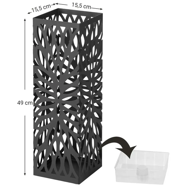Металлическая подставка для зонтов, зонтик Songmics LUC48B Черная 15,5x15,5x49 см, с поддоном для воды и 4 крючками - изображение 2