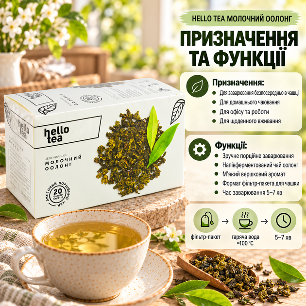 Чай зелений Hello Tea Молочний оолонг пакетований китайський напівферментований з натуральним ароматизатором молока вершковий у фільтр пакетах 20 шт по 2 г - Фото 4 Чай зелений Hello Tea Молочний оолонг пакетований китайський напівферментований з натуральним ароматизатором молока вершковий у фільтр пакетах 20 шт по 2 г - зображення 4