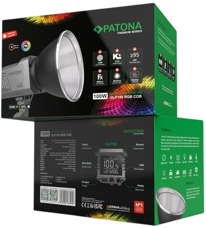 Студійне світло LED RGB COB PATONA Premium GLP100 100 Вт Bowens (4055655261029) - Фото 8 Студійне світло LED RGB COB PATONA Premium GLP100 100 Вт Bowens (4055655261029) - зображення 8