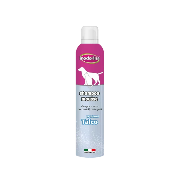 Сухой шампунь-мусс без воды для собак и кошек Inodorina Shampoo Mousse Talco с ароматом талька 300 мл (240.0020.004) - Фото 1 Сухой шампунь-мусс без воды для собак и кошек Inodorina Shampoo Mousse Talco с ароматом талька 300 мл (240.0020.004) - изображение 1