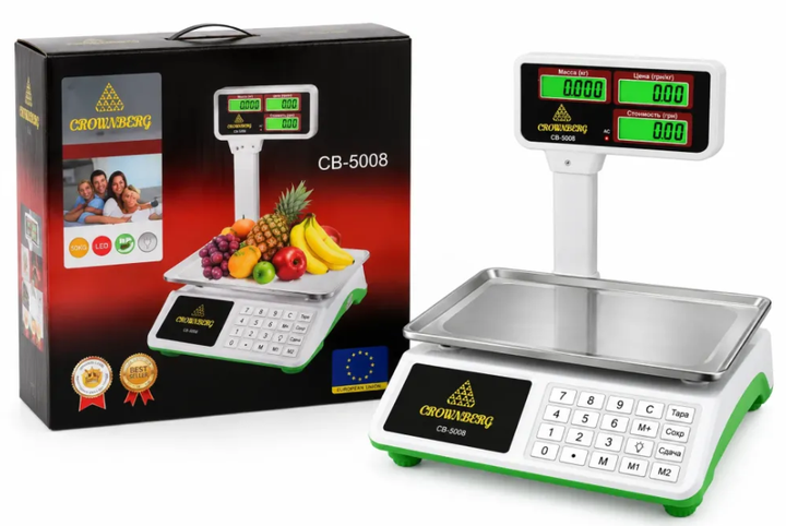 Весы торговые электронные Crownberg CB-5008 до 50 кг Настольные аккумуляторные весы с расчетом цены - Фото 4 Весы торговые электронные Crownberg CB-5008 до 50 кг Настольные аккумуляторные весы с расчетом цены - изображение 4
