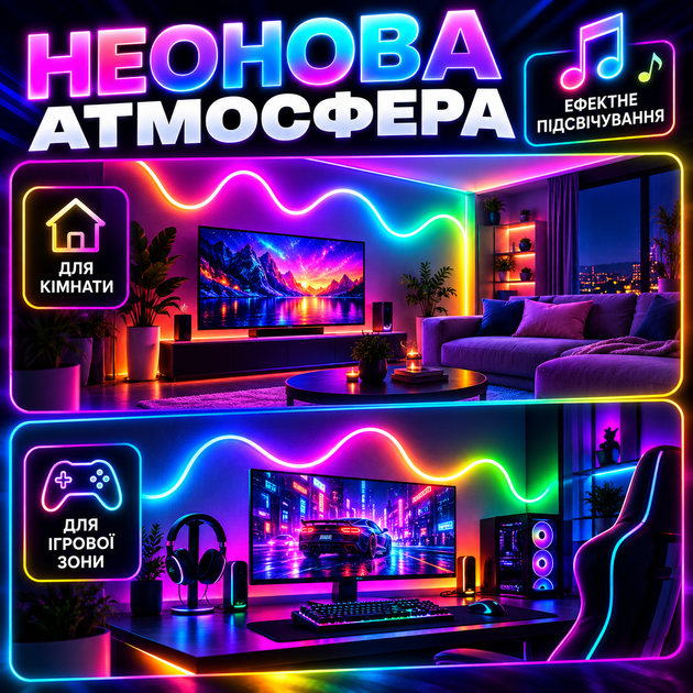 Гибкая умная неоновая LED-лента Smart Neon RGB-IC Magic 10 м, USB Bluetooth, 5 В, RGB-подсветка с управлением телефоном и пультом - изображение 7