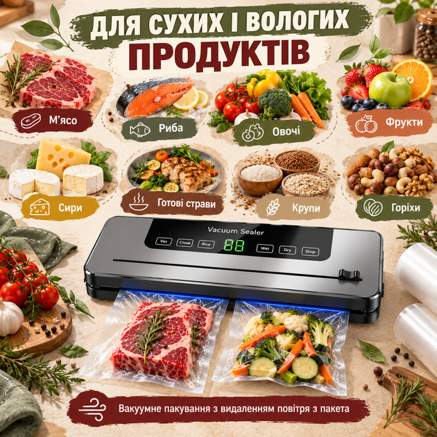 Вакууматор для продуктов с УФ-стерилизацией и встроенным резаком, вакуумный упаковщик 65 кПа для сухих и влажных продуктов - Фото 2 Вакууматор для продуктов с УФ-стерилизацией и встроенным резаком, вакуумный упаковщик 65 кПа для сухих и влажных продуктов - изображение 2