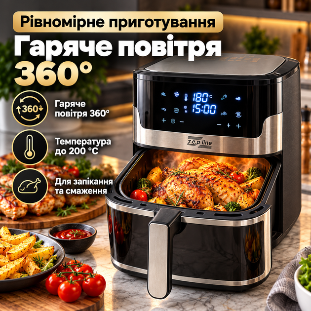Аэрогриль-мультипечь Zepline ZP-109A 12 л 4200 Вт с 2 ТЭНами, сенсорным управлением и силиконовой формой - изображение 2